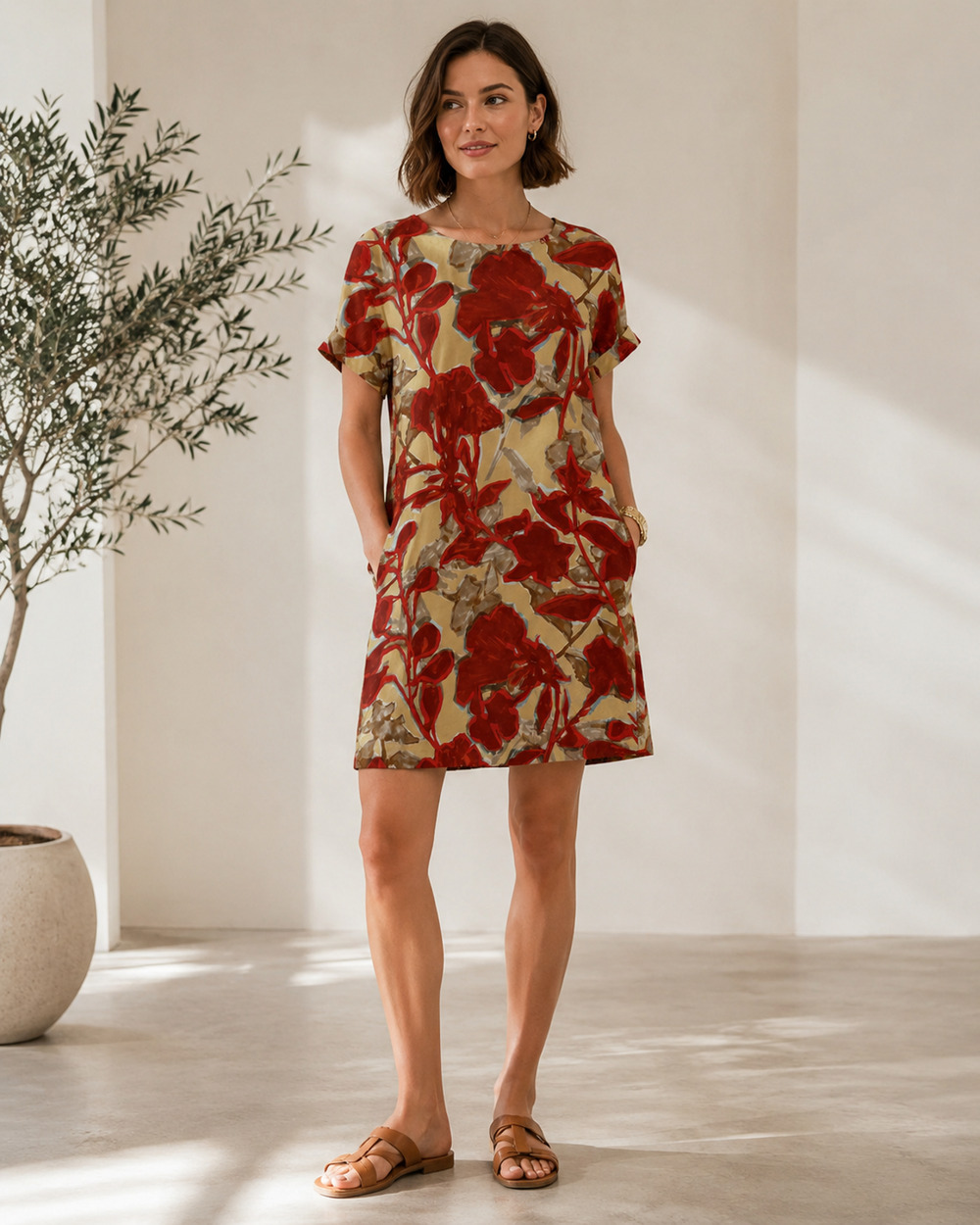 COS Floral Cotton Shift Dress EU 40 Pockets